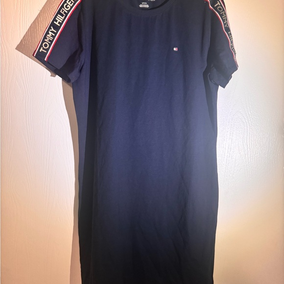 Tommy Hilfiger Navy T-Shirt Dress S Logo Tape Shoulder - Picture 1 of 3